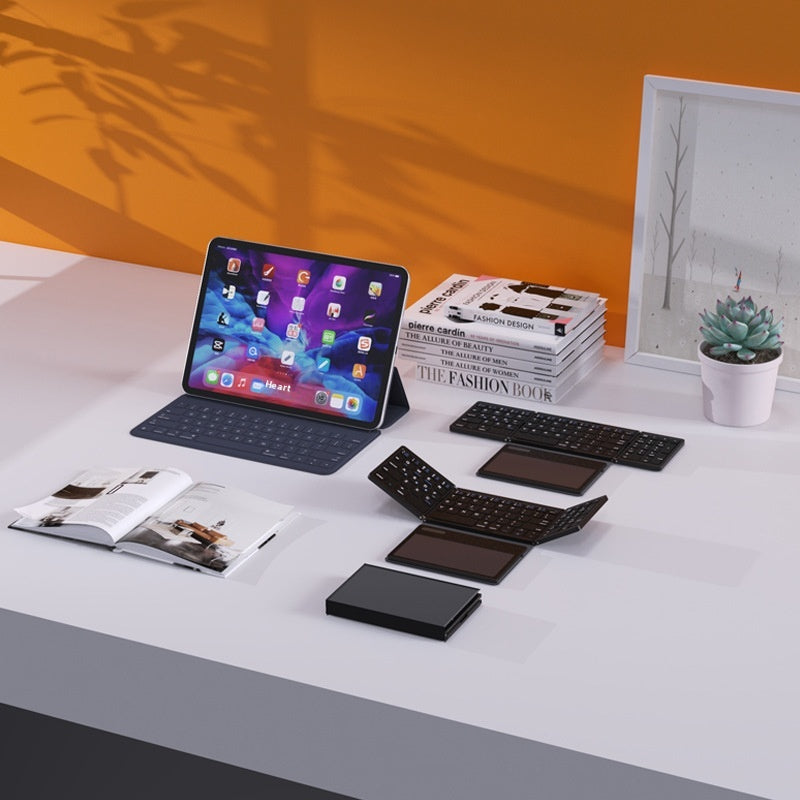 Portable Leather Bluetooth Keyboard – Touchpad & Foldable Design