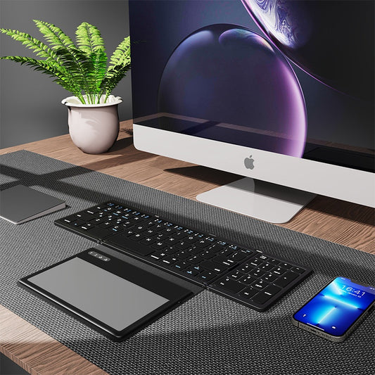 Portable Leather Bluetooth Keyboard – Touchpad & Foldable Design